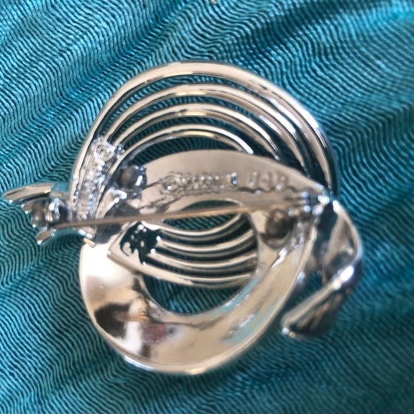 VTG Marboux Silver-Tone Brooch Signed 2” Vintage Retro Swirl Textured Double O - Picture 2 of 4